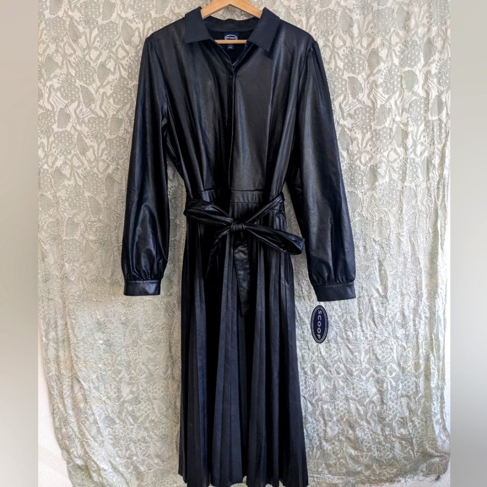 NWT Faux Leather Pleated Midi Dress